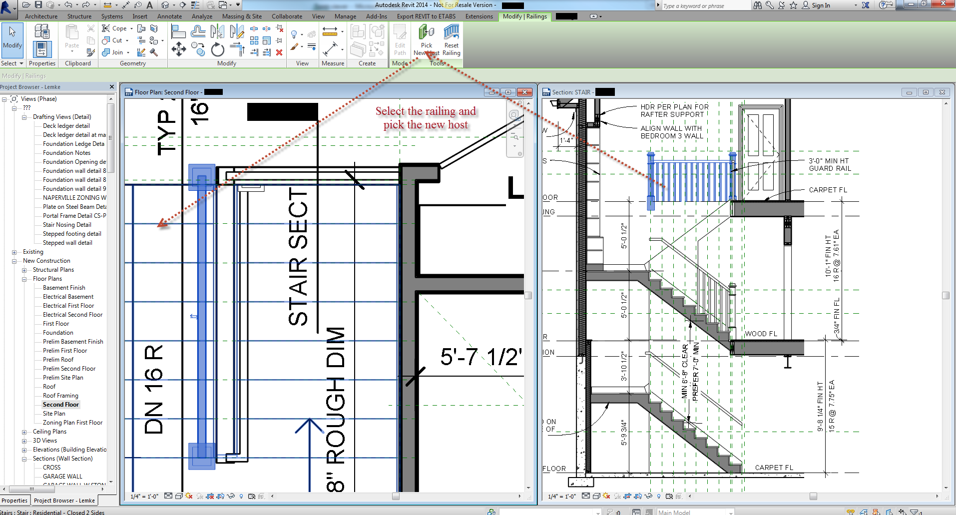 Revit How to host a railing on stair Revit Products Autodesk