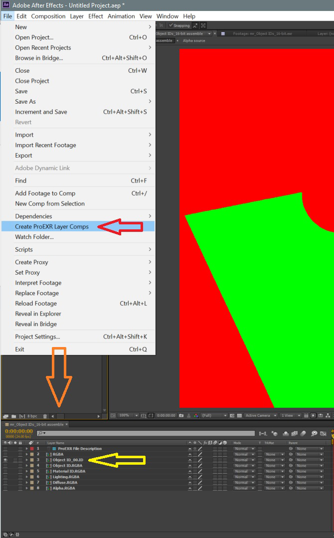 Adobe After Effects 및 내에서 .EXR 파일에 포함된 3ds Max 렌더 요소를 사용하는 방법