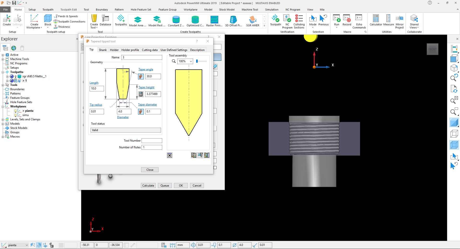 How to thread milling with sharp edge in 5 continuous axes in PowerMILL