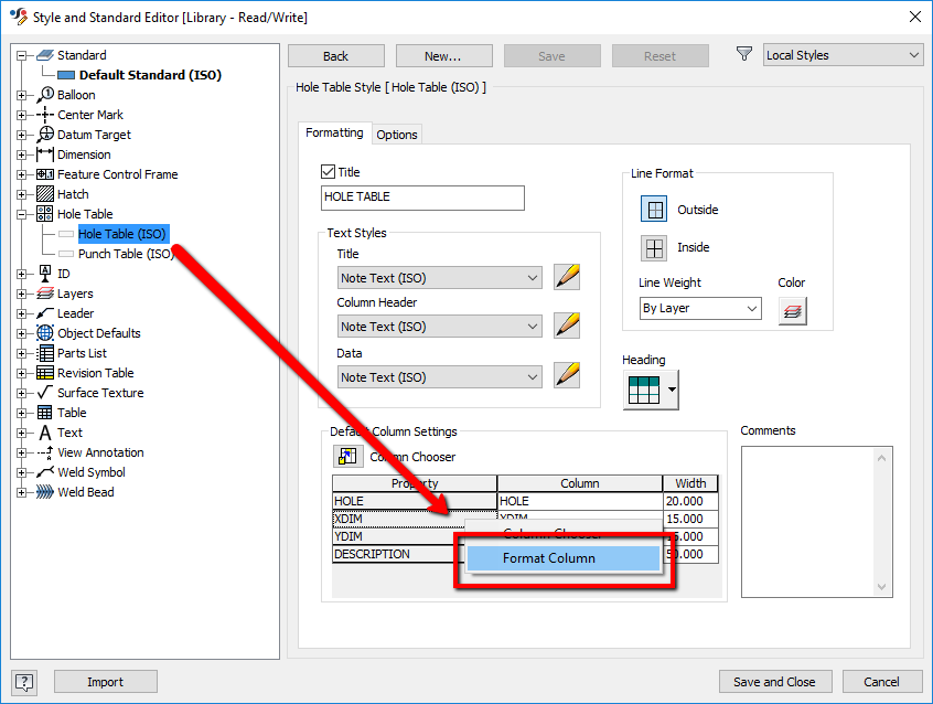 Changing hole table column precision in Styles Editor doesn't