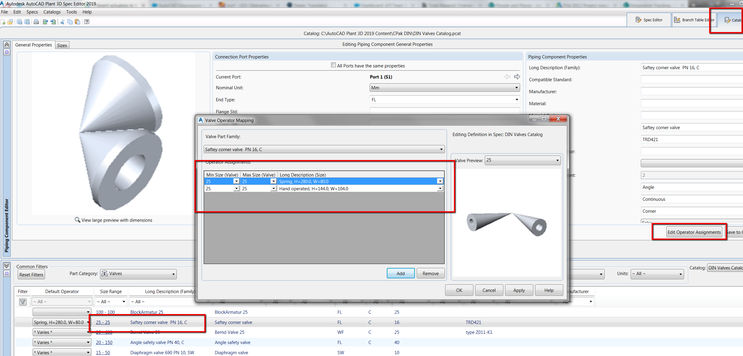 AutoCAD Plant 3Dのモデル図面で、バルブ用に異なるアクチュエータを選択できるようにカタログを設定する方法 検索