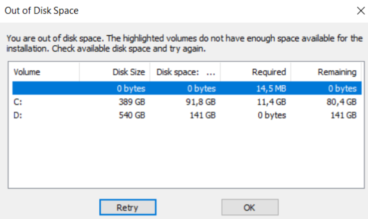 Error Out Of Disk Space During Autodesk Product Installation - user added image