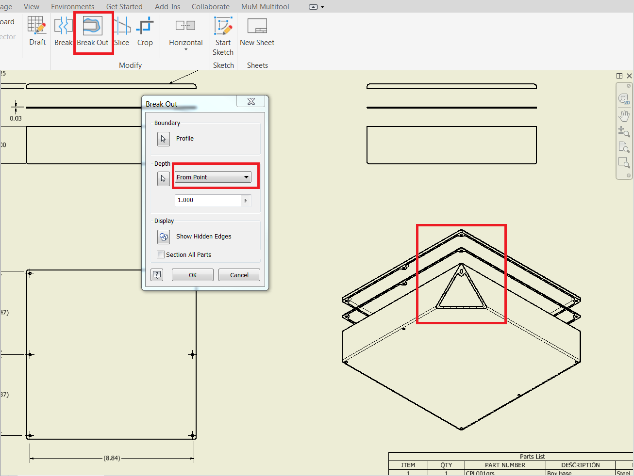 Break out view from point gives different result then expected in