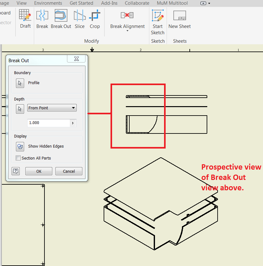 Break out view from point gives different result then expected in