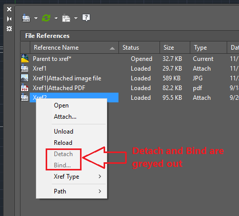 xref to how drawing AutoCAD or xrefs detach in bind AutoCAD Unable   to