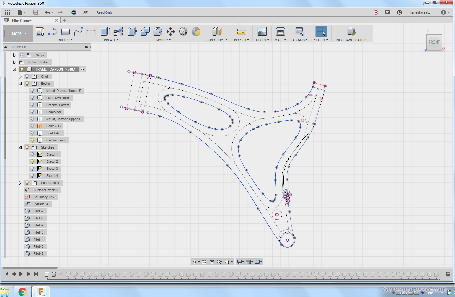 Fusion 360サンプルで自転車フレームモデルを作成する方法を確認する 