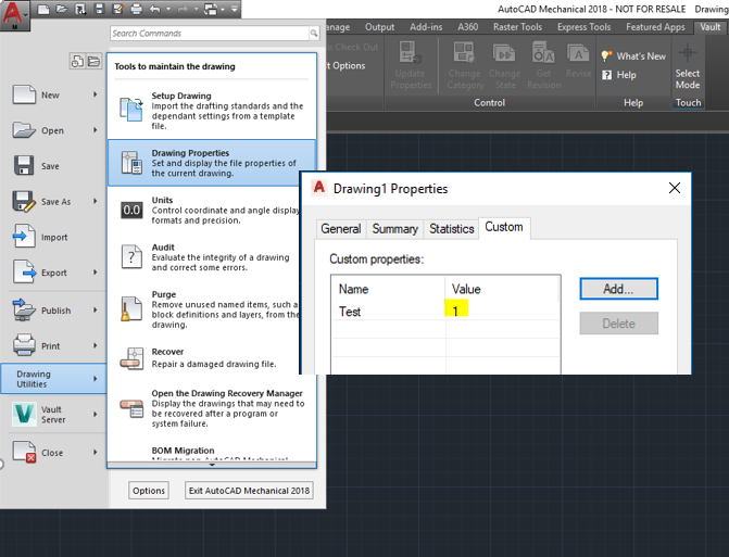 How to map AutoCAD drawing properties to item properties in Vault