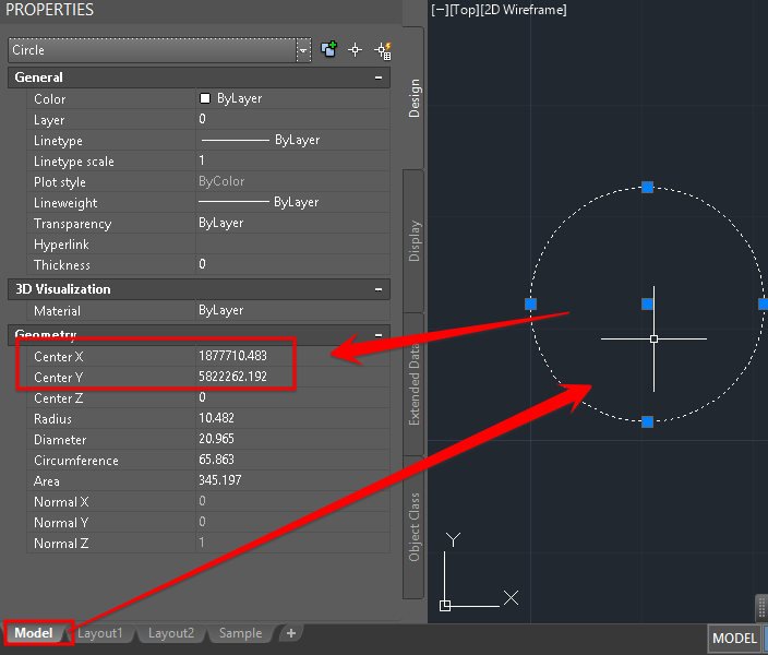 XY 좌표는 AutoCAD의 모형 공간과 모델 공간이 다릅니다.