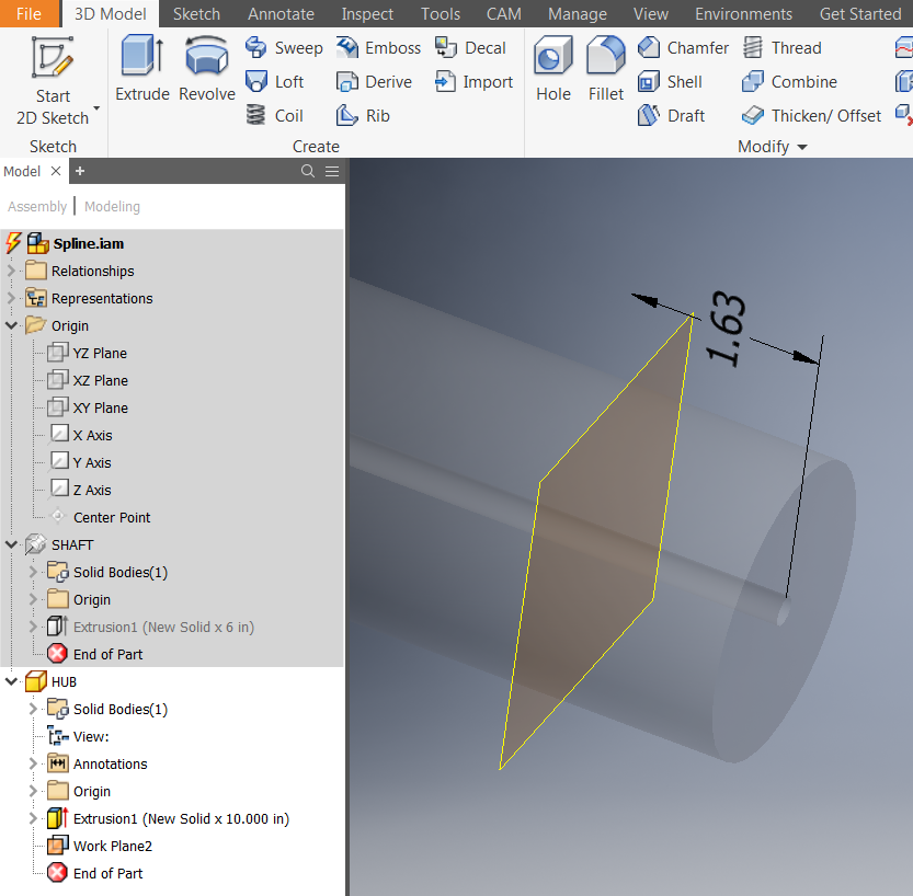 Cómo crear una spline ciega en un hub en Inventor Inventor 2019