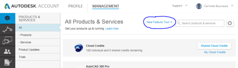 Immagine dell'opzione Panoramica delle nuove funzionalità in Autodesk Account