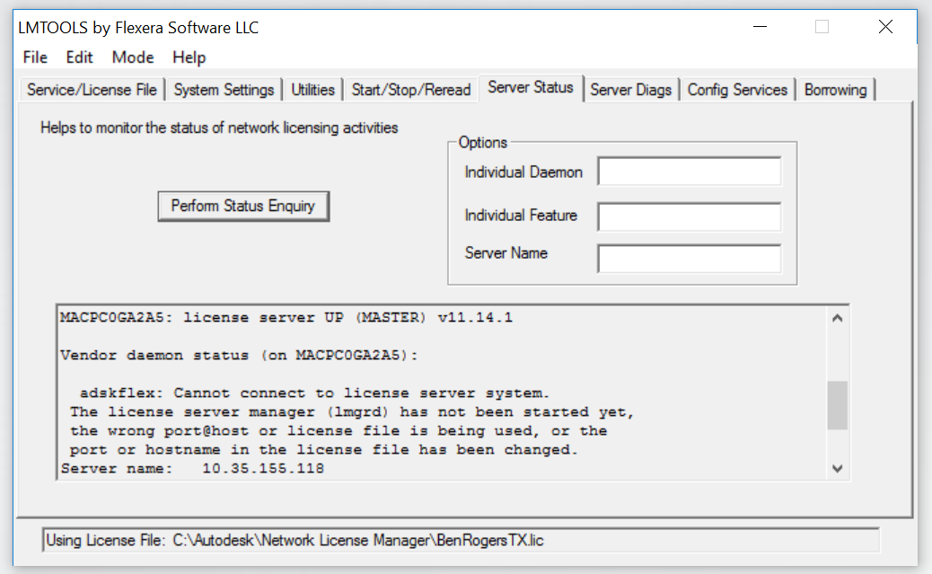 Unable To Start License Server When Options File Is Being Used