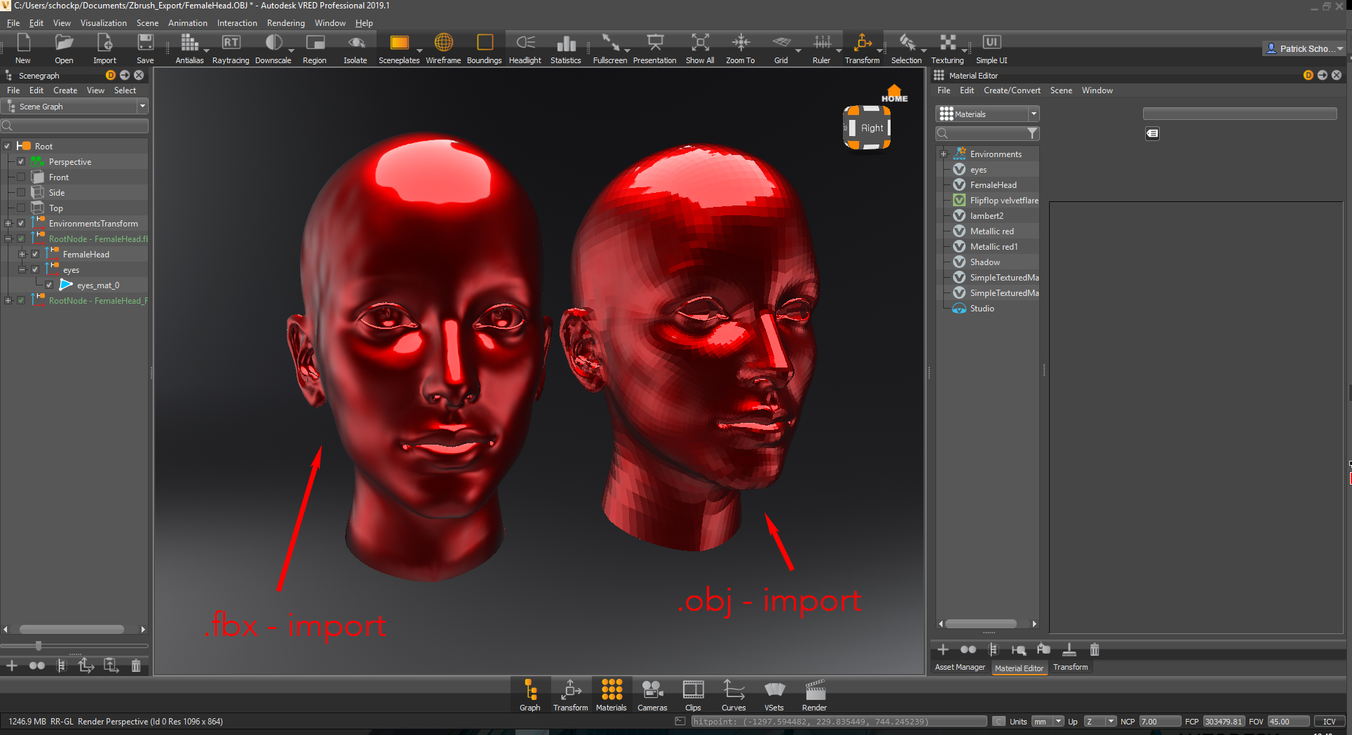 L'exportation de Zbrush vers VRED via Maya rompt la géométrie