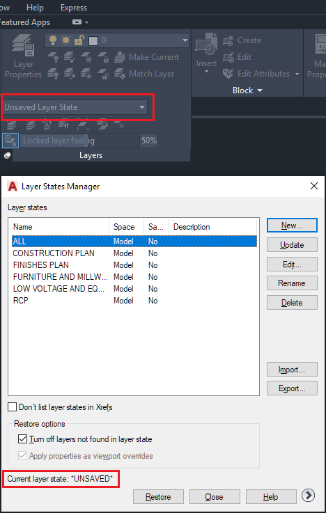 Autocadで画層状態に 未保存の画層状態 と表示される Autocad Autodesk Knowledge Network