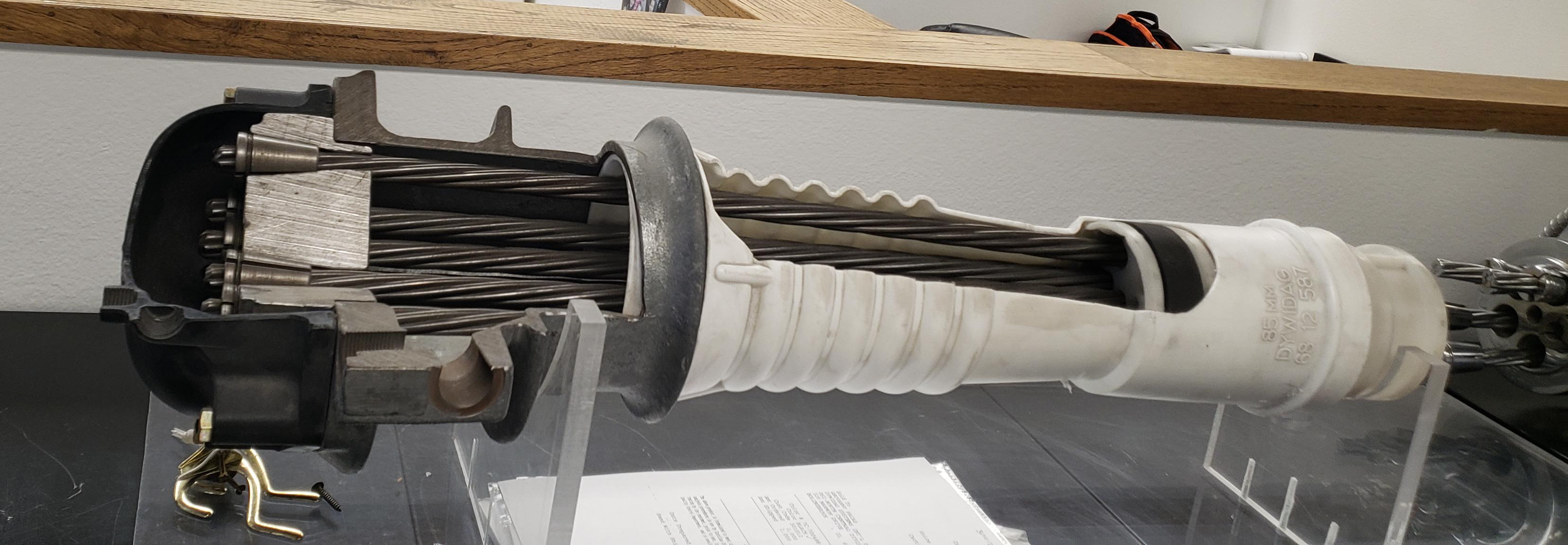 Post tension cable anchor cutaway photo