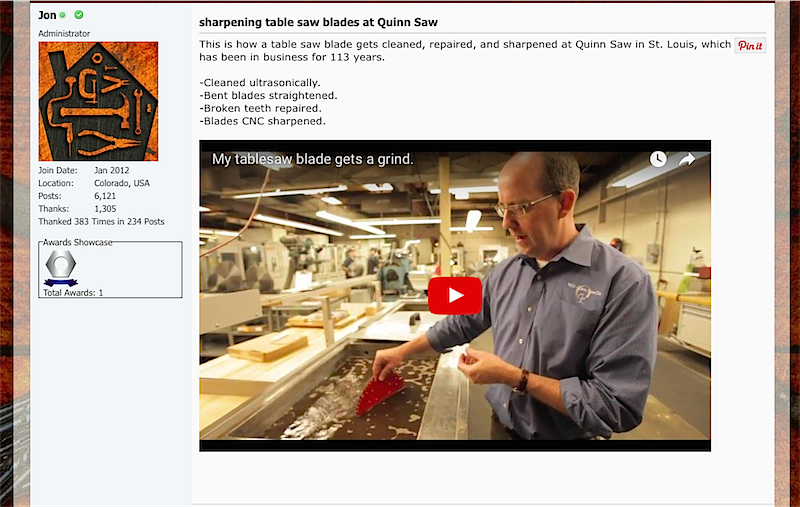 sharpening table saw blades at Quinn Saw