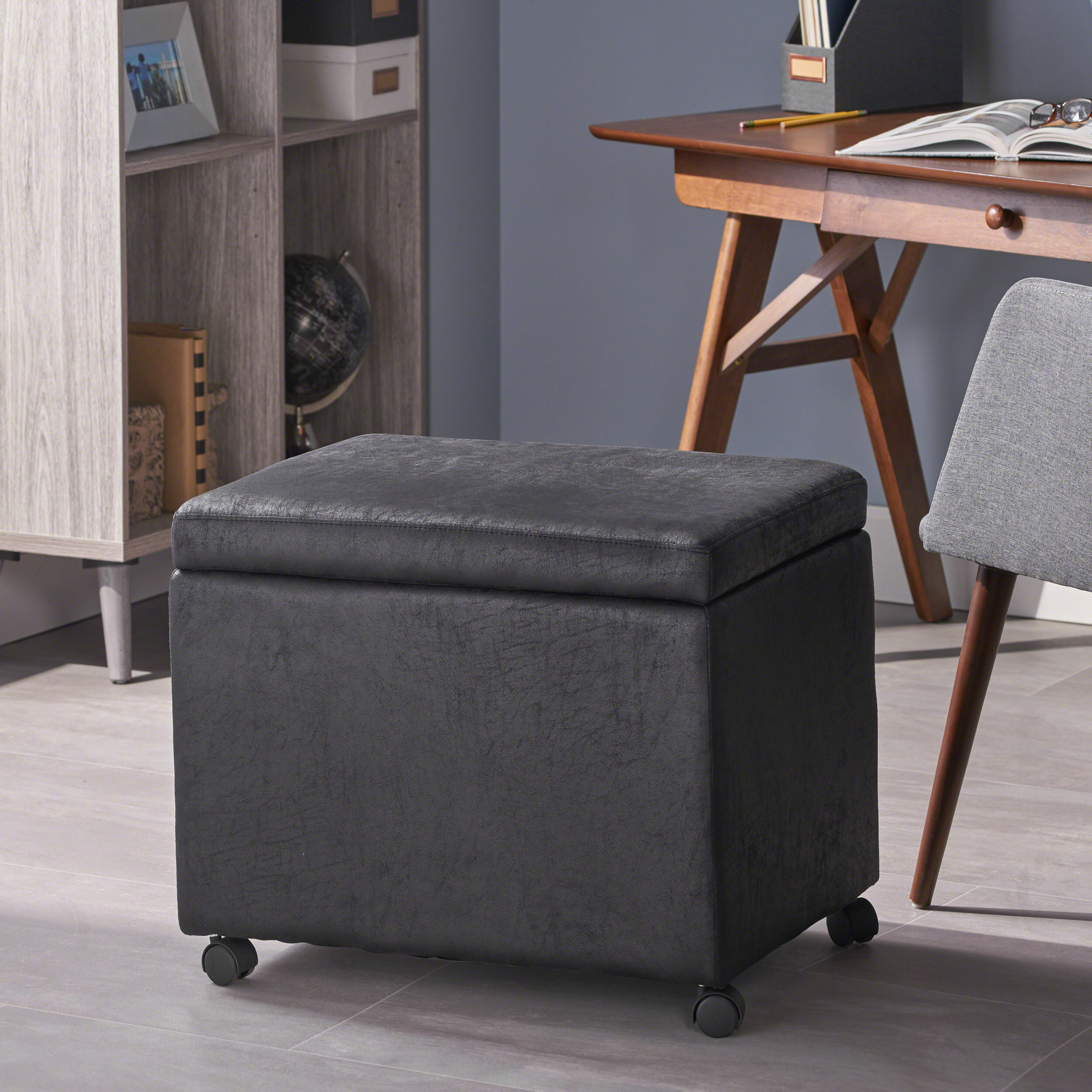 Mateo Traditional Microfiber Storage Ottoman w/ Casters eBay