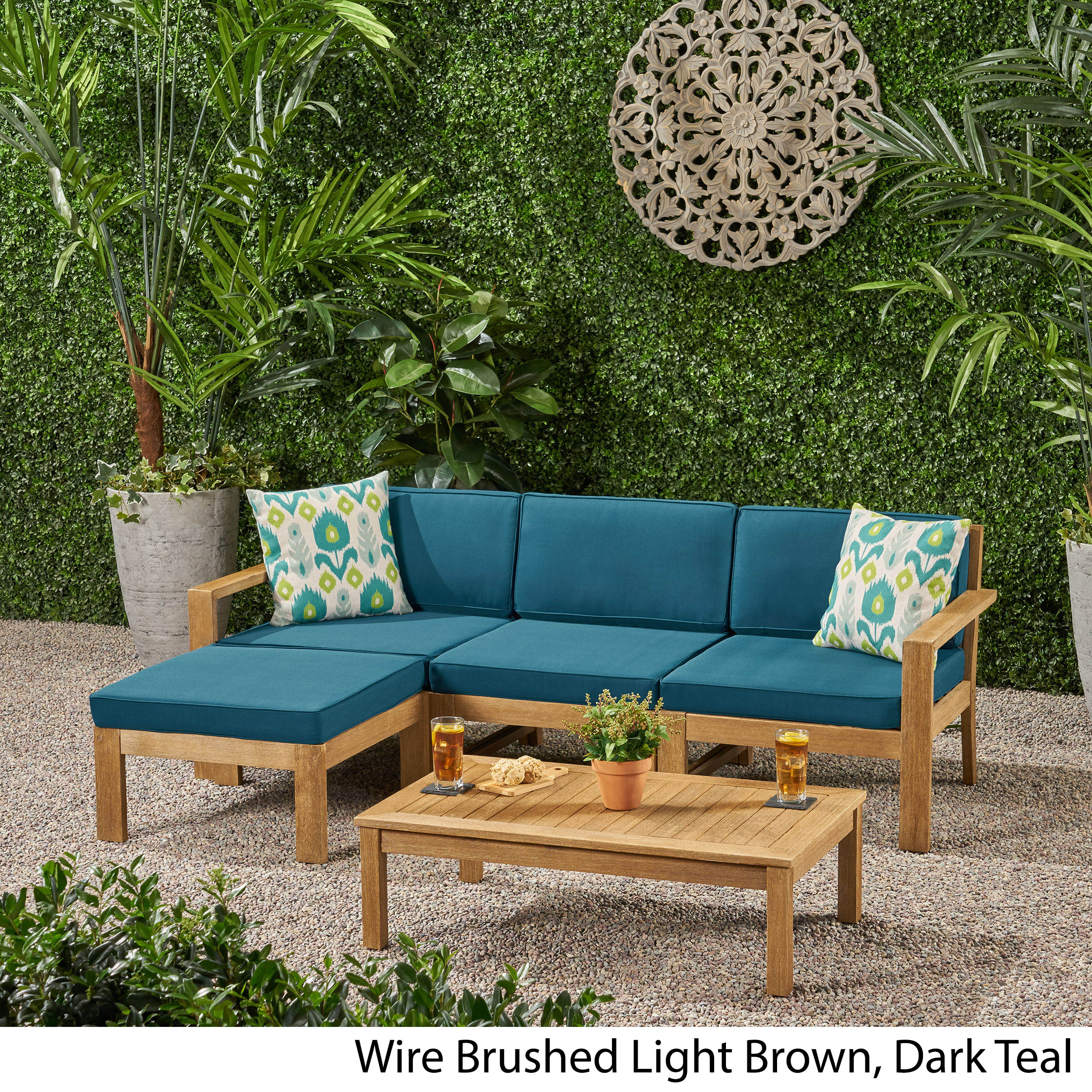 Makayla Ana Outdoor 3 Seater Acacia Wood Sofa Sectional With