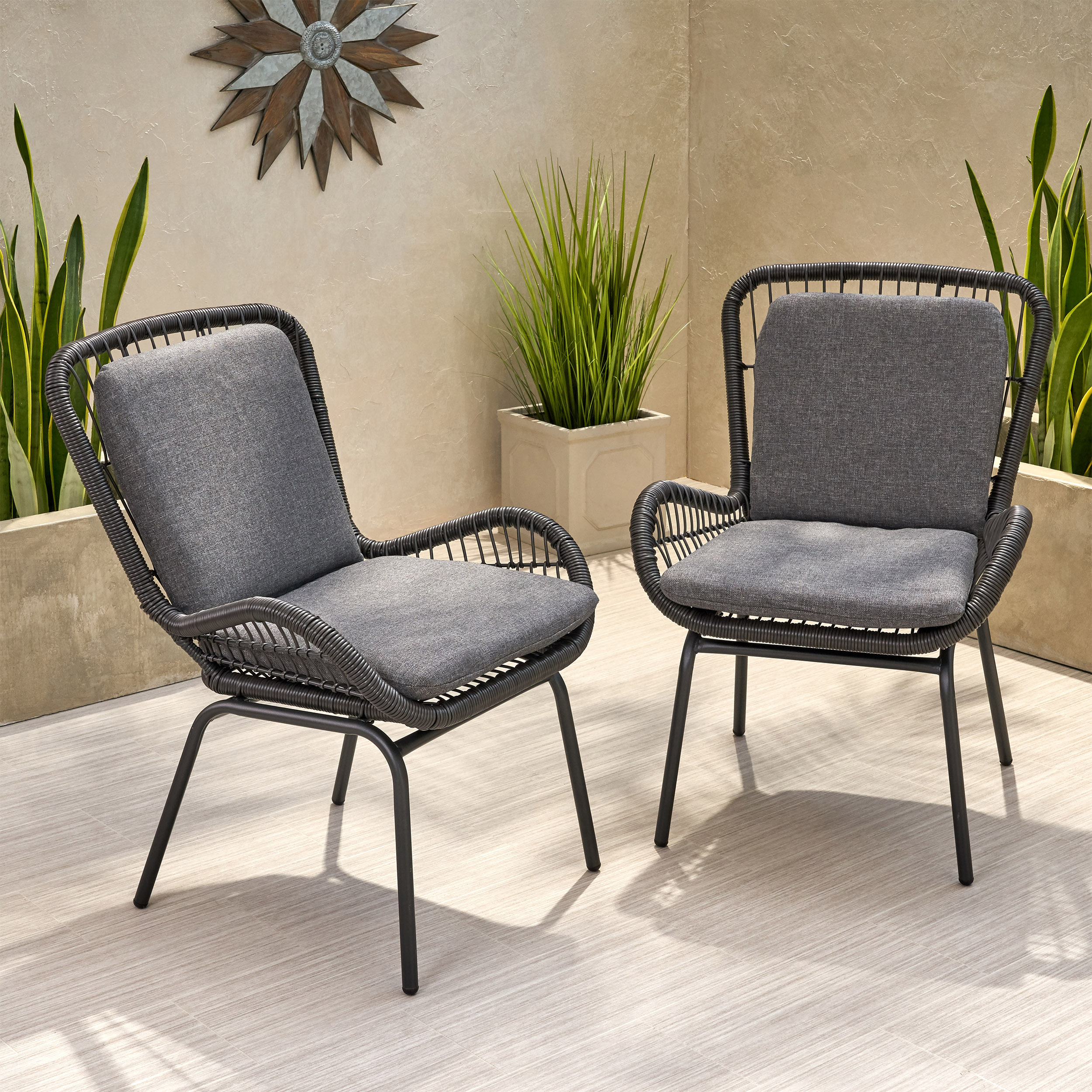 Averyrose Outdoor Wicker Club Chair with Cushions (Set of 2) eBay