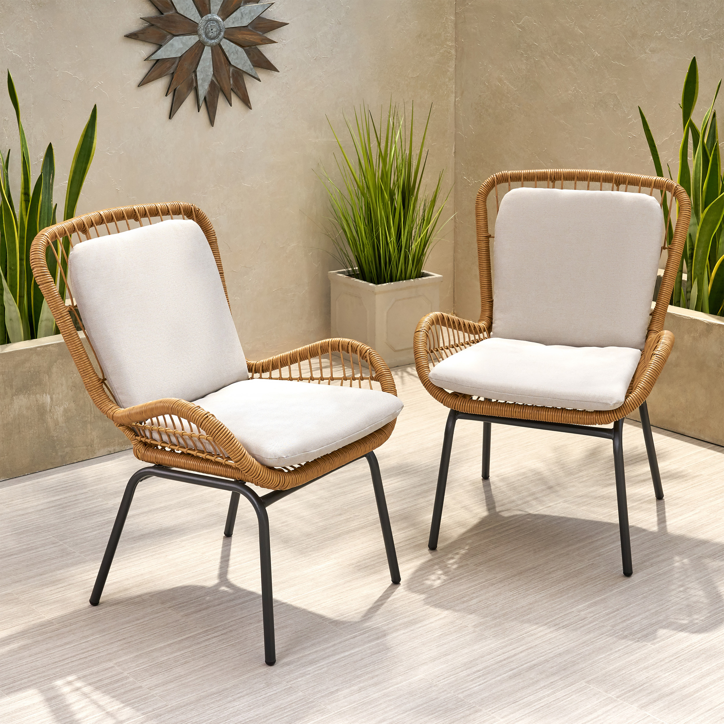 Averyrose Outdoor Wicker Club Chair with Cushions (Set of 2) eBay