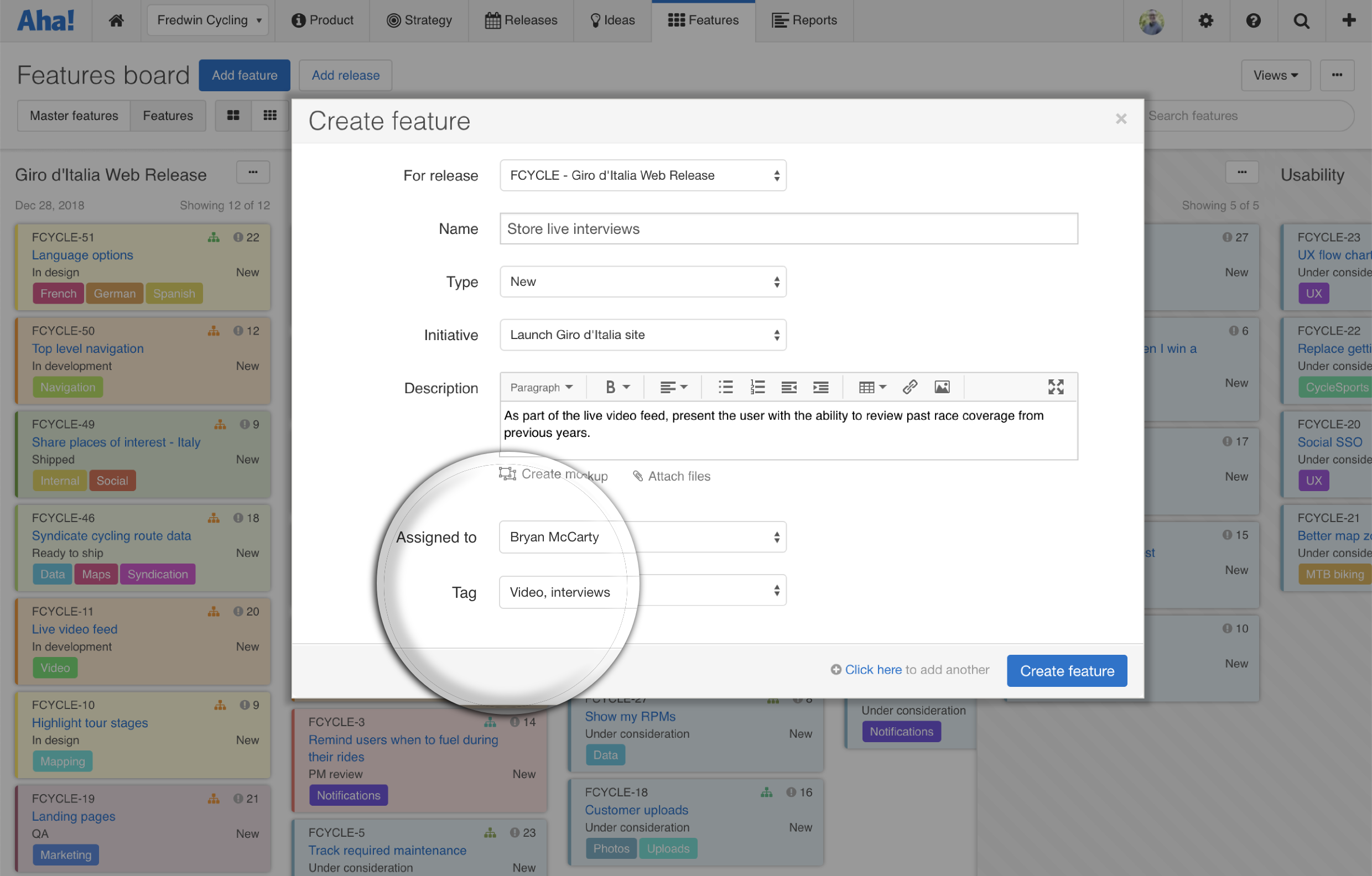 Customized modal for new feature in Aha!
