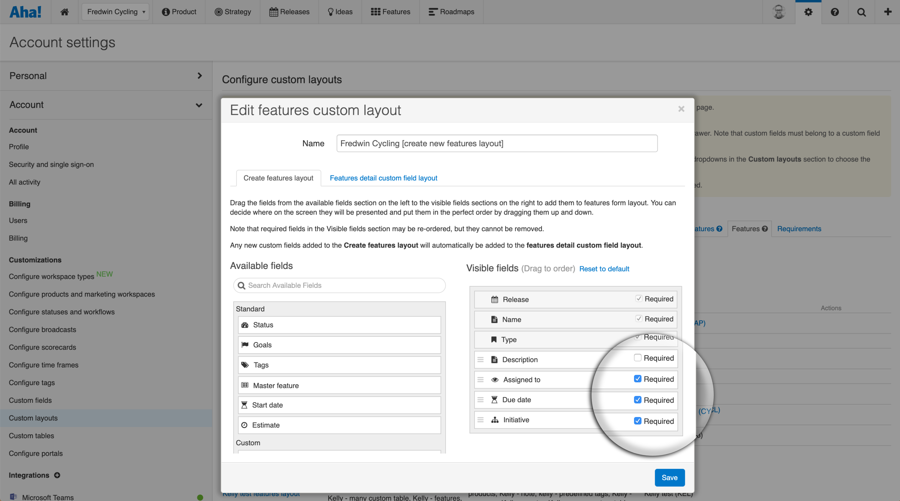Editing the create modal layout and setting fields to required