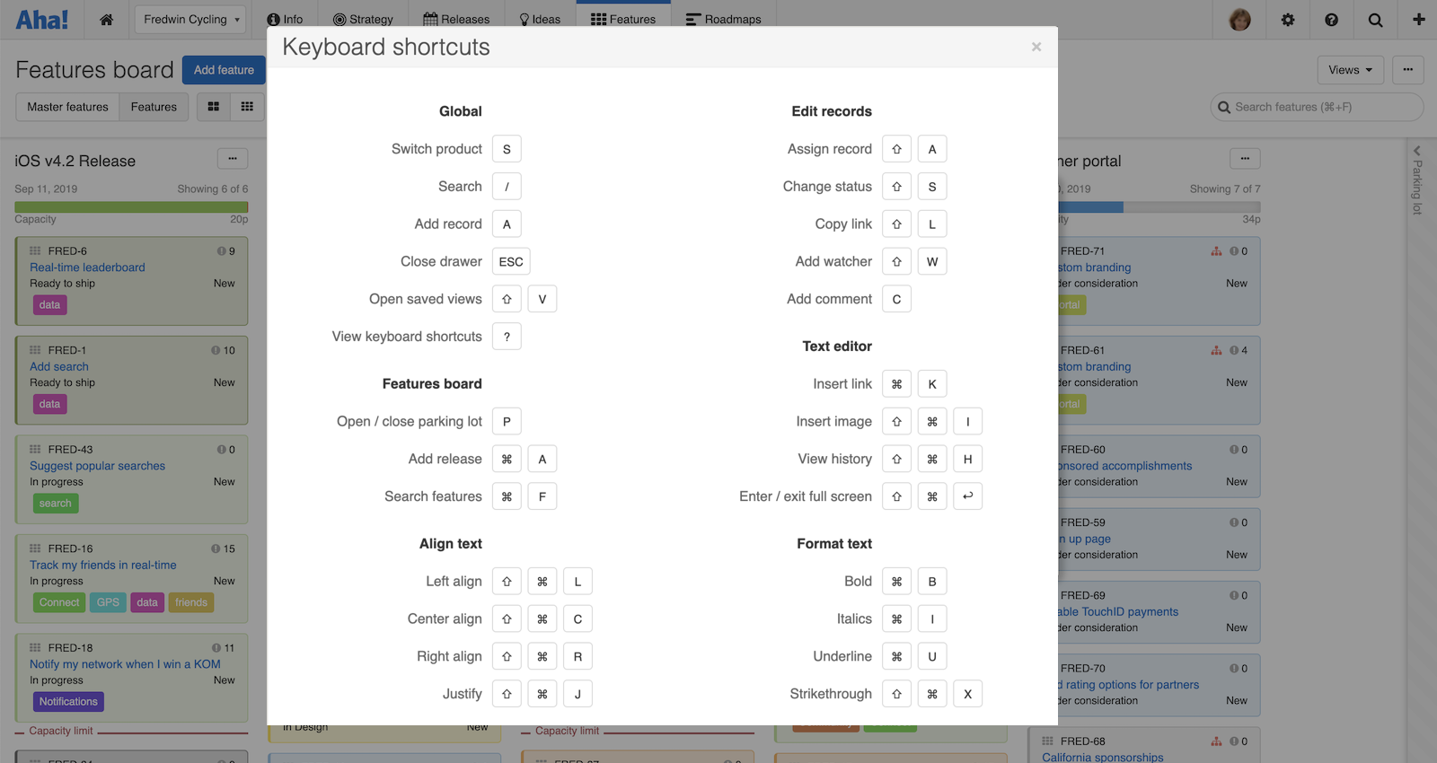 Keyboard shortcuts help modal