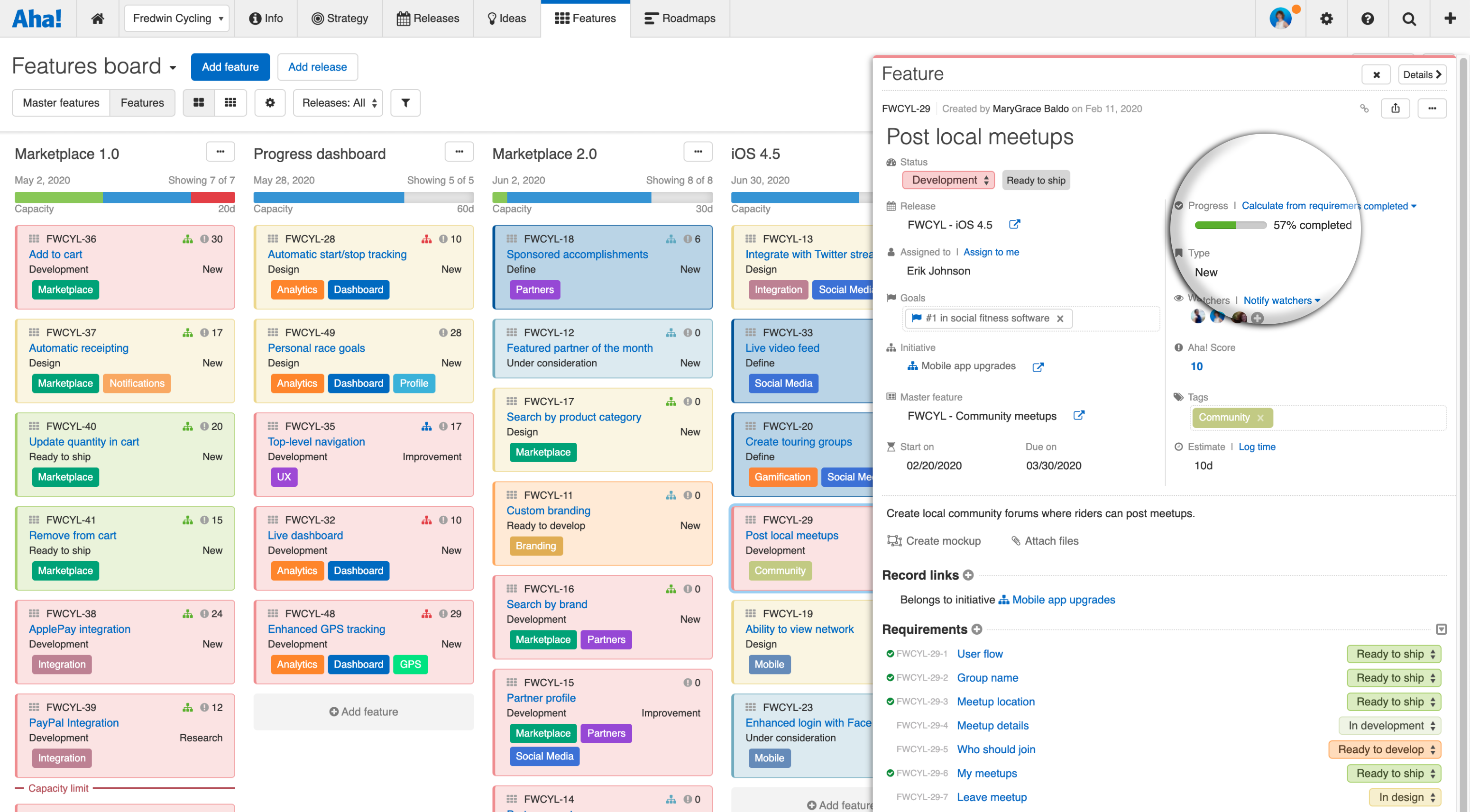 Calculating feature progress in Aha!