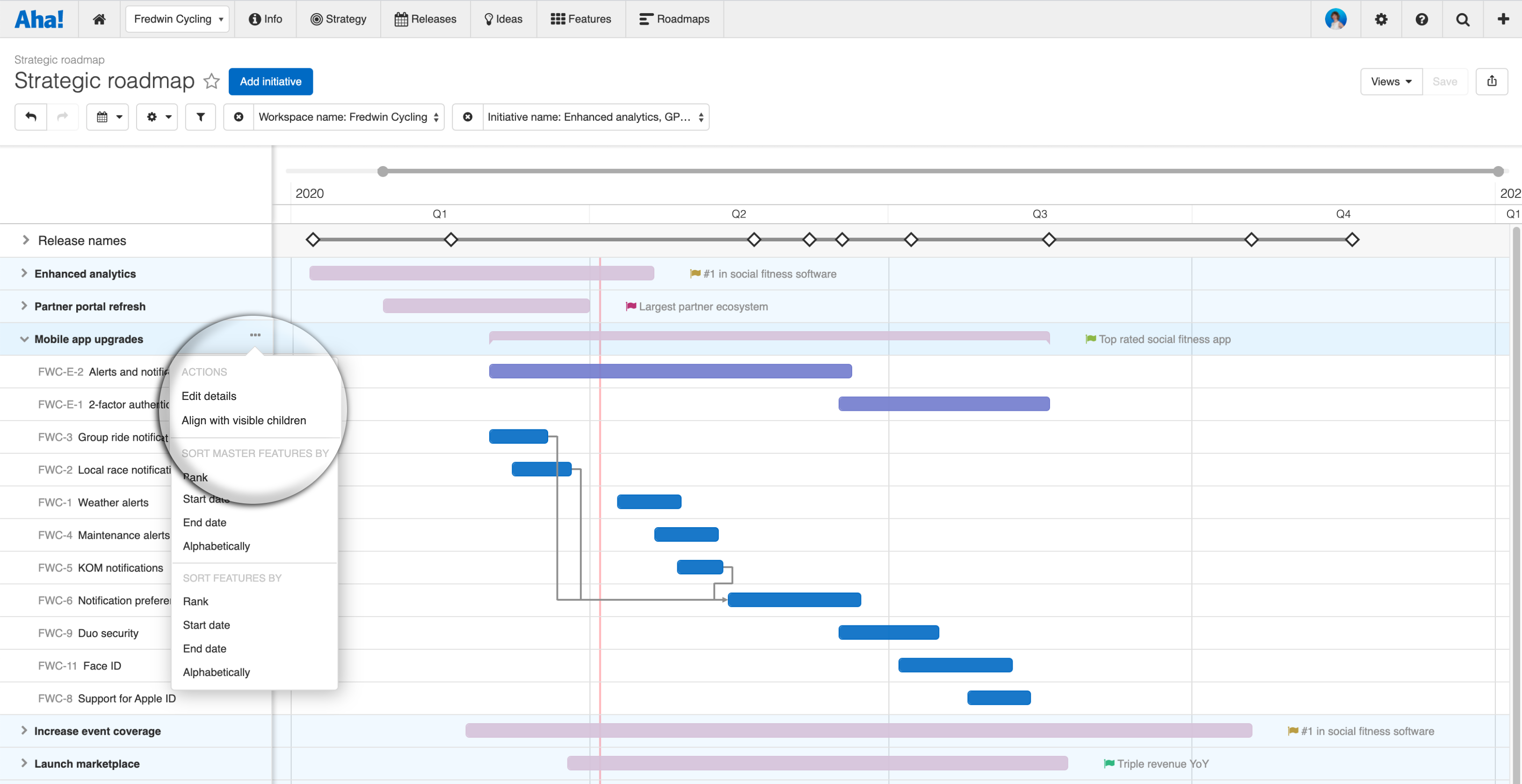 Align initiatives with visible children on the strategy roadmap.