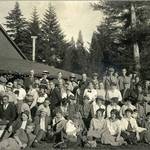 The Sierra Club and the Romany Club at the Summit House on the Bolinas Ridge, 1915. <span>© Anne T. Kent Room </span>