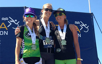 Accomplishments - Malibu Triathlon Laura posing for a photo after placing in the Malibu Triathlon.