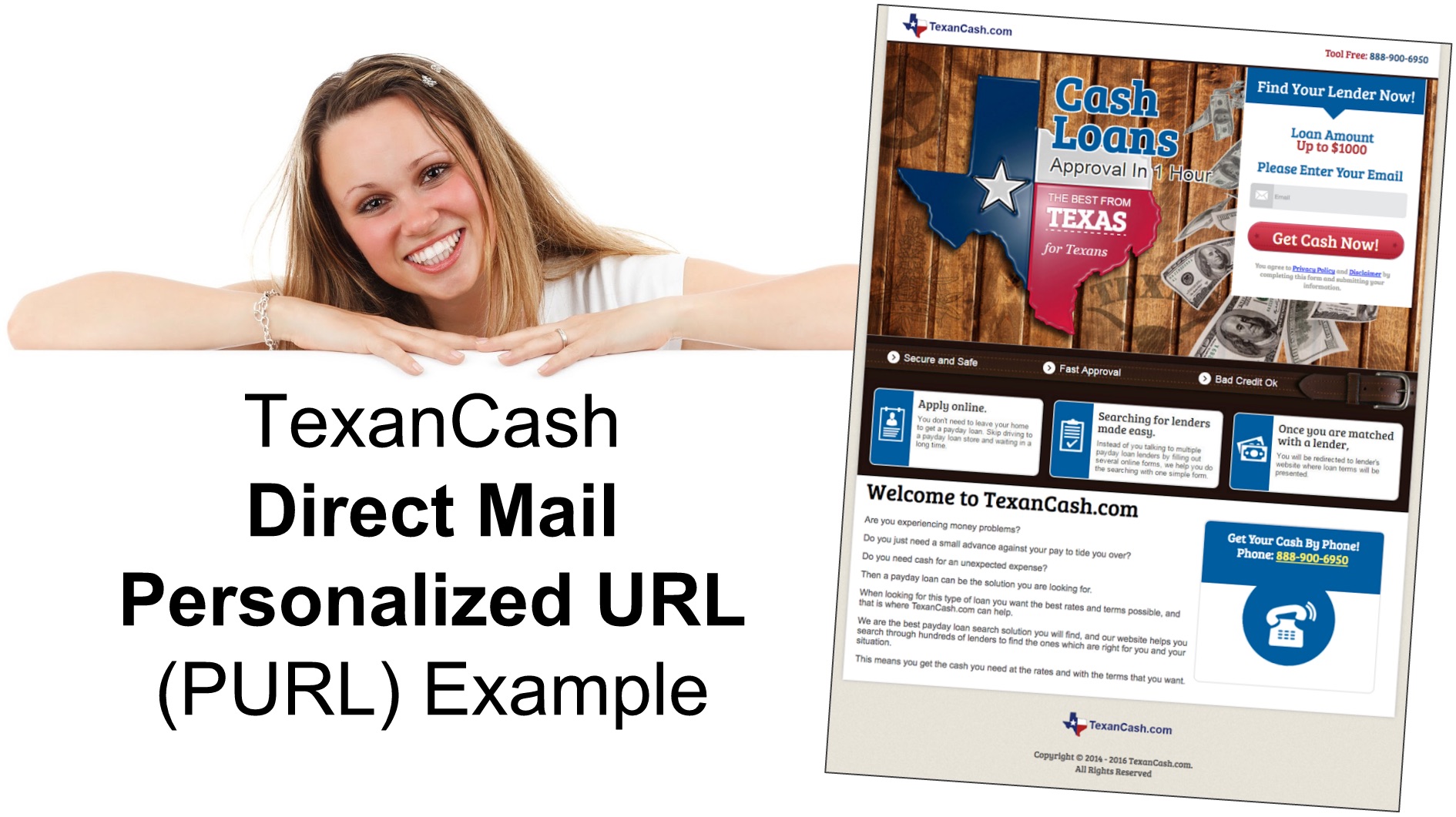 Direct Mail and Personalized URL (PURL) Example for TexanCash