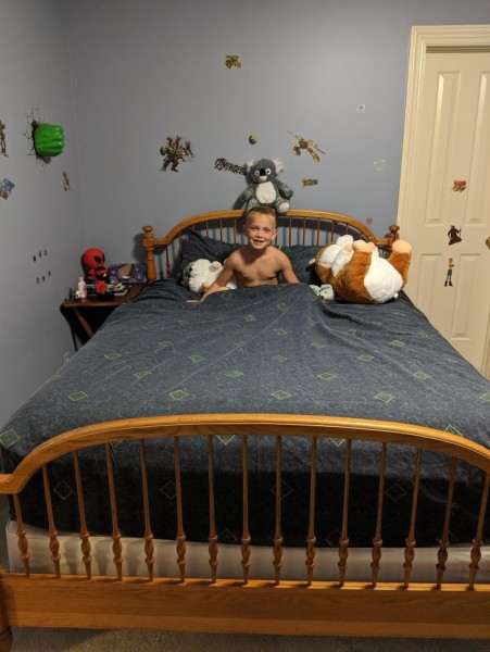 Alex got mommy and daddys old bed