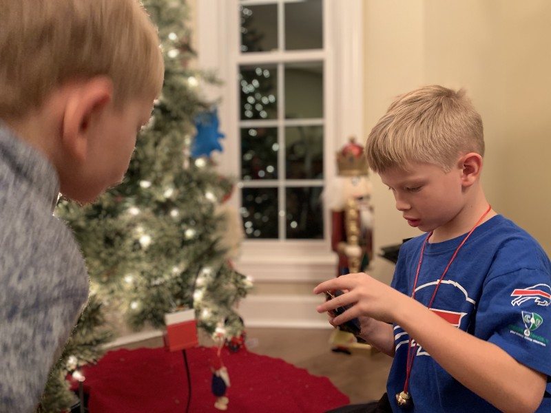 Decorating the boys’ tree