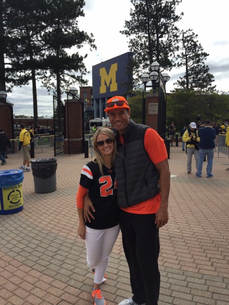 Here’s a photo from our first date. We met up in Michigan to watch the Beavers play in The Big House!