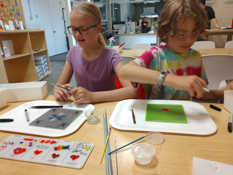 Making glass plates with our niece and nephew