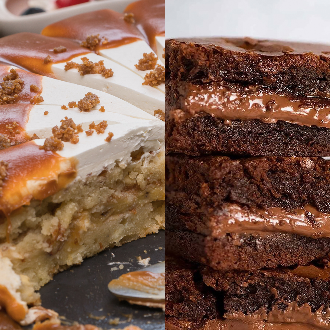 Sobremesas da moda: banoffe e brownie.