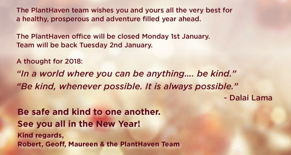 PlantHaven eBrief Newsletter - Happy Holidays Dec 2017