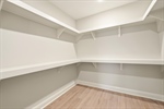 The closet is complete with built in shelving.
