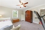 Lighted ceiling fan and crown moulding.