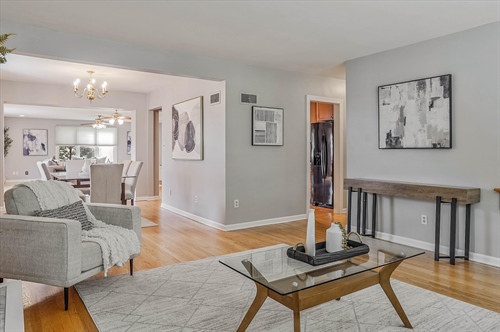 Living room opens to dining room