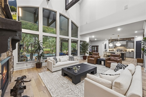 Dramatic high ceilings with wood beams