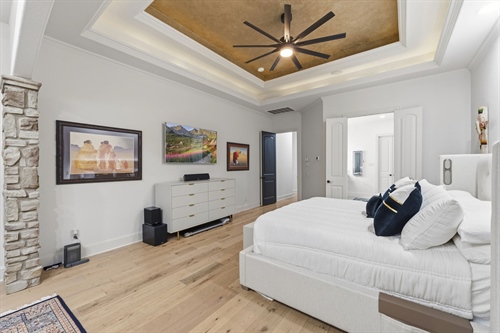 Warm wood flooring  double tray ceiling