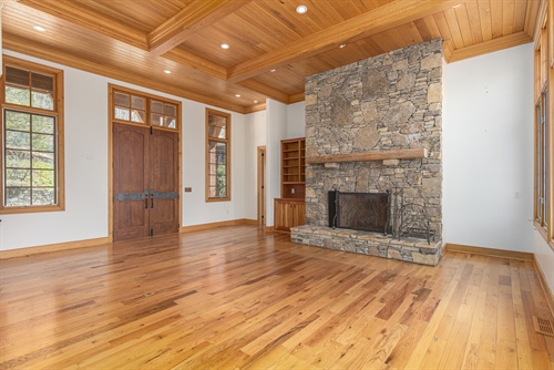 Stone glass fireplace