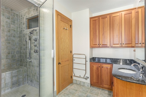 Primary bath with towel warmer