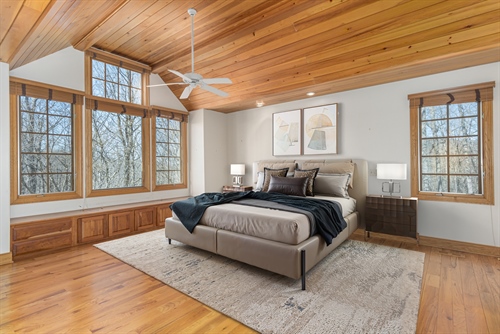 Virtually staged primary bedroom