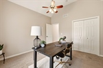 Lighted ceiling fan and double closet.