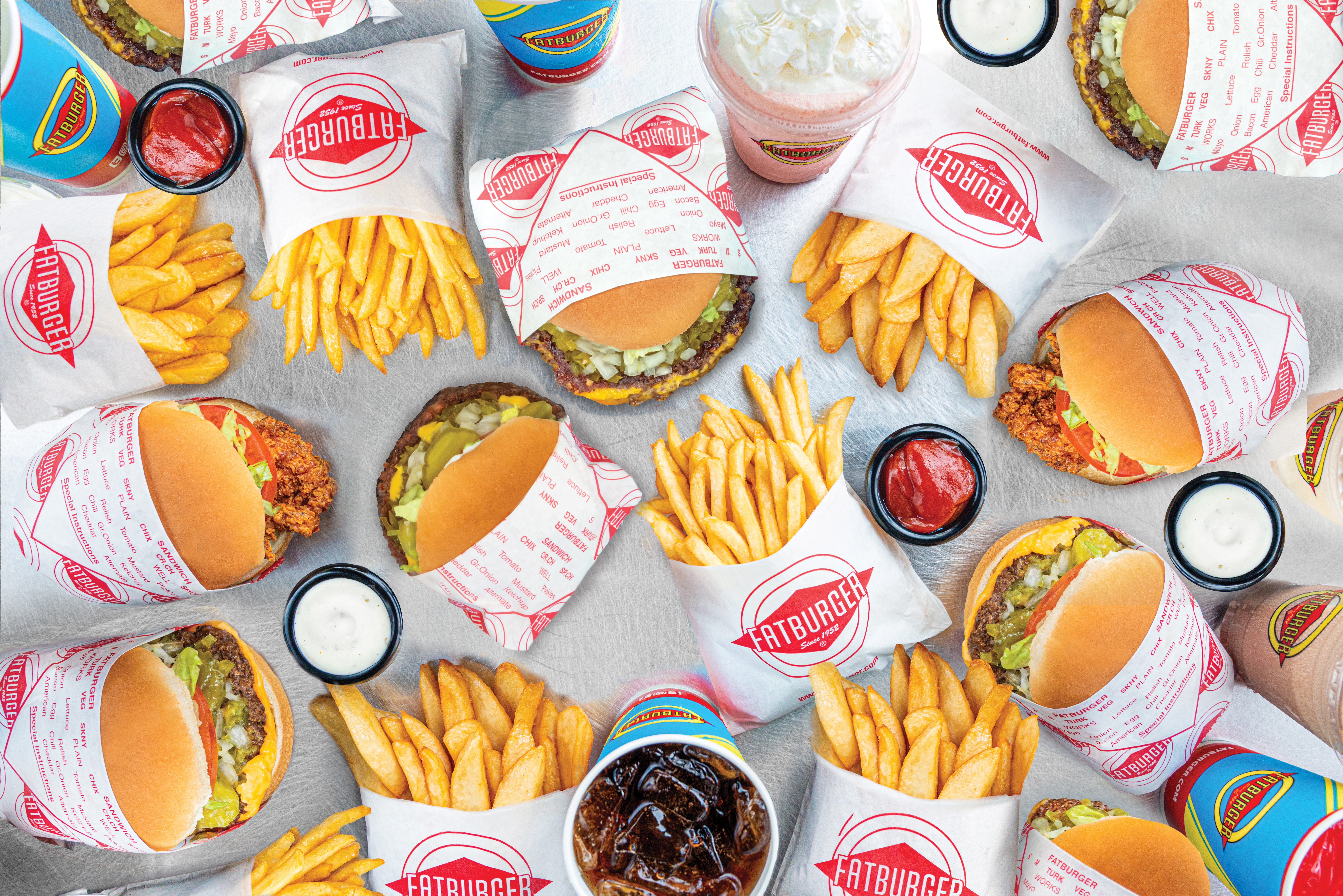 Fries, burgers, onion rings