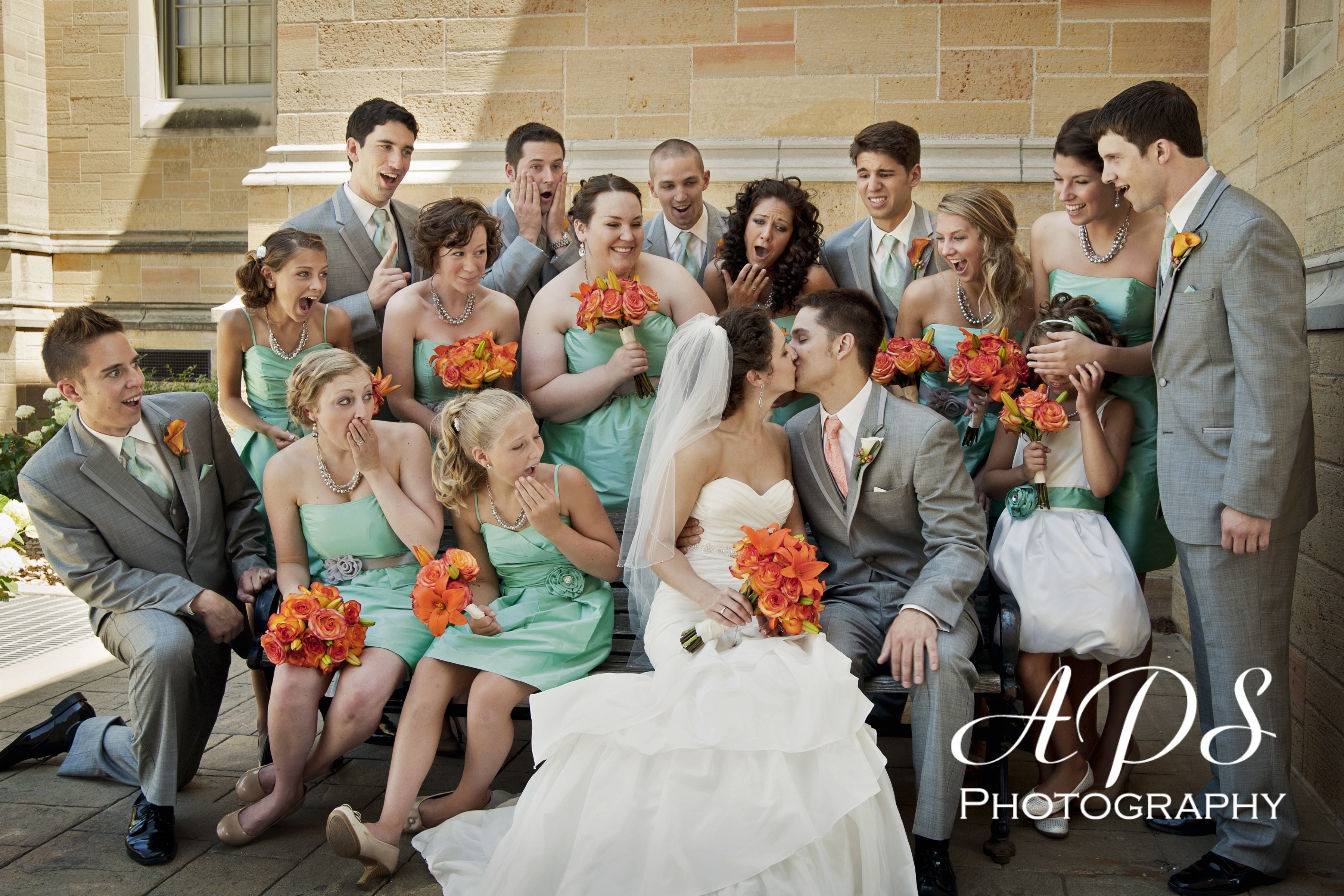 ABULAE-wedding-photographs-fun-wedding -photo-bride-groom-rooftop-sunset-Charlies-Angels-pose-Abulae-Saint-Paul-MN  - Michael Anderson Photography