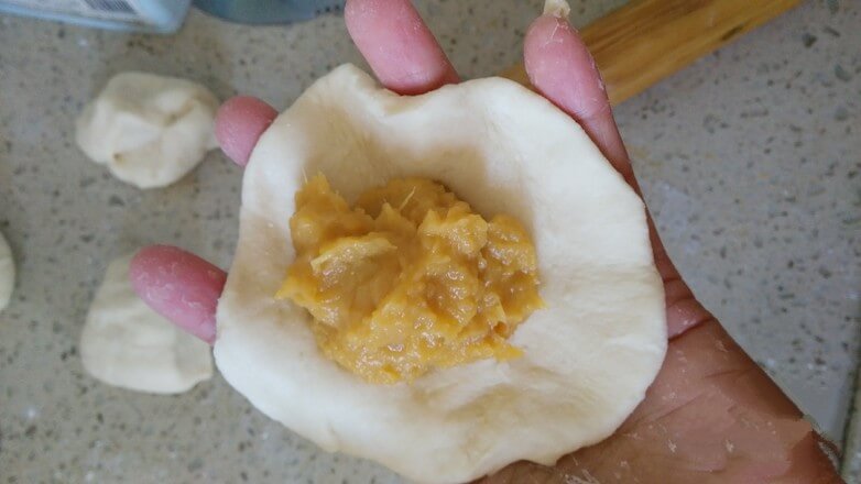 Wrap in sweet potato filling.