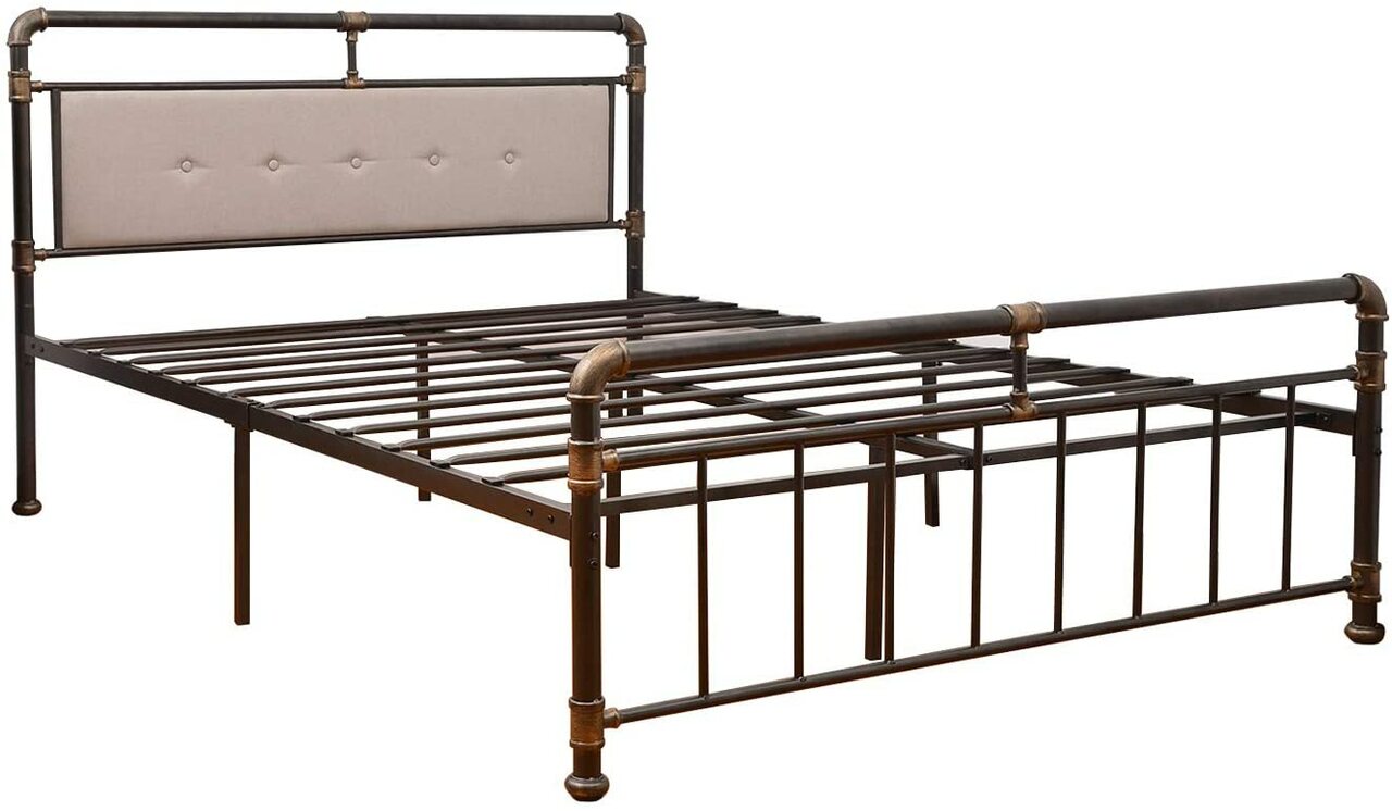 WAYTRIM Vintage Metal Bed Frame Platform with Headboard and Footboard